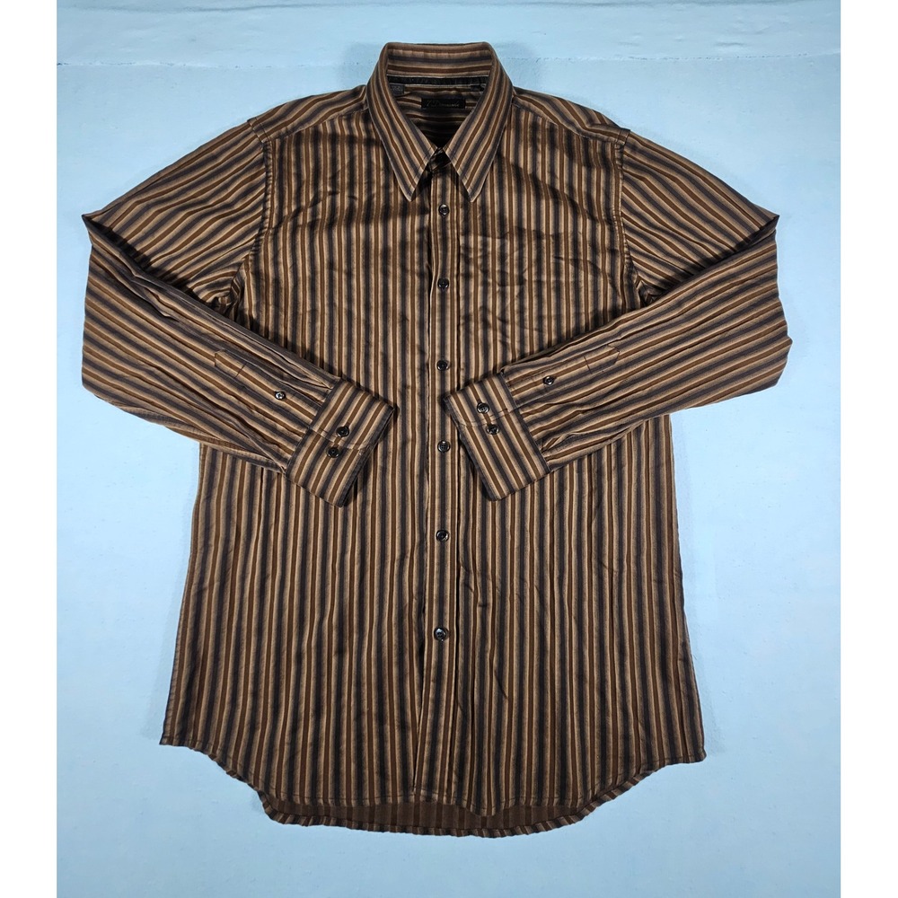 7 Diamonds Mens Brown Striped Long Sleeve Button Down‎ Cotton Shirt XL